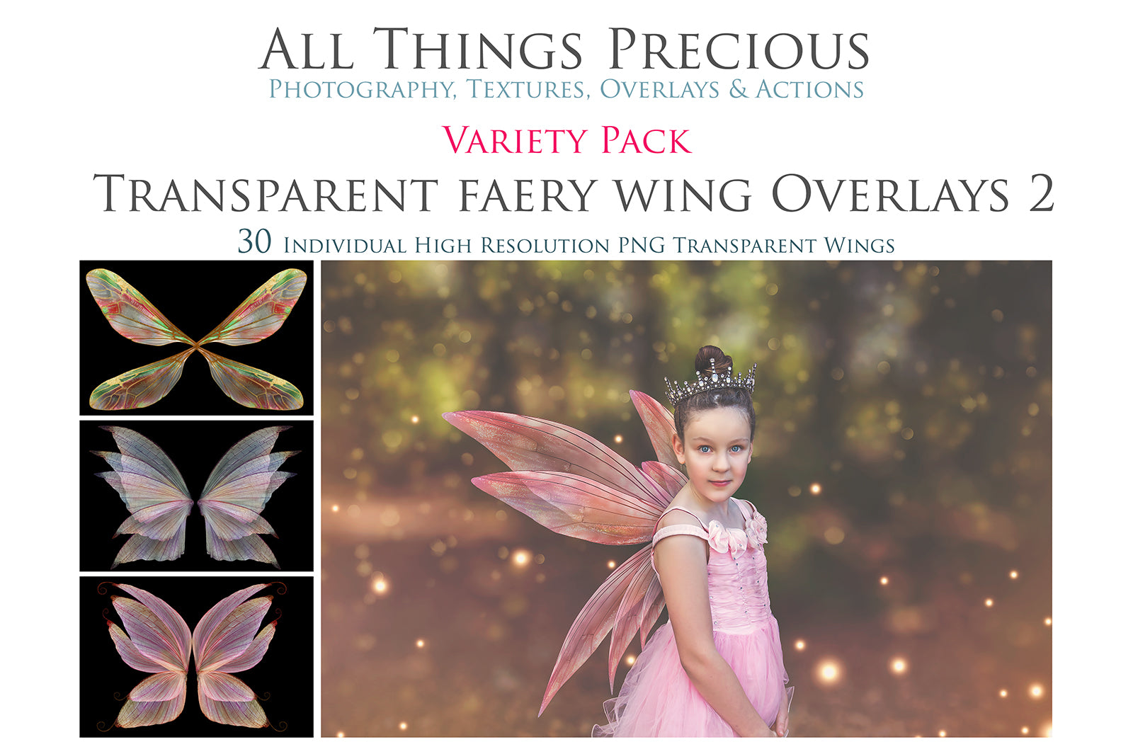 Fairy Wings Overlays For Photography, Photoshop, Digital art and Creatives. Transparent, high resolution wings for photographers. These are gorgeous PNG overlays for fantasy digital art and Child portraiture. colour, White fairy wings. Photo Overlays. Digital download. Graphic effects. ATP Textures